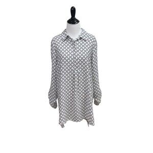 Pleione Women's L Large Blouse Top Roll Top Sleeve Chain Link Pattern